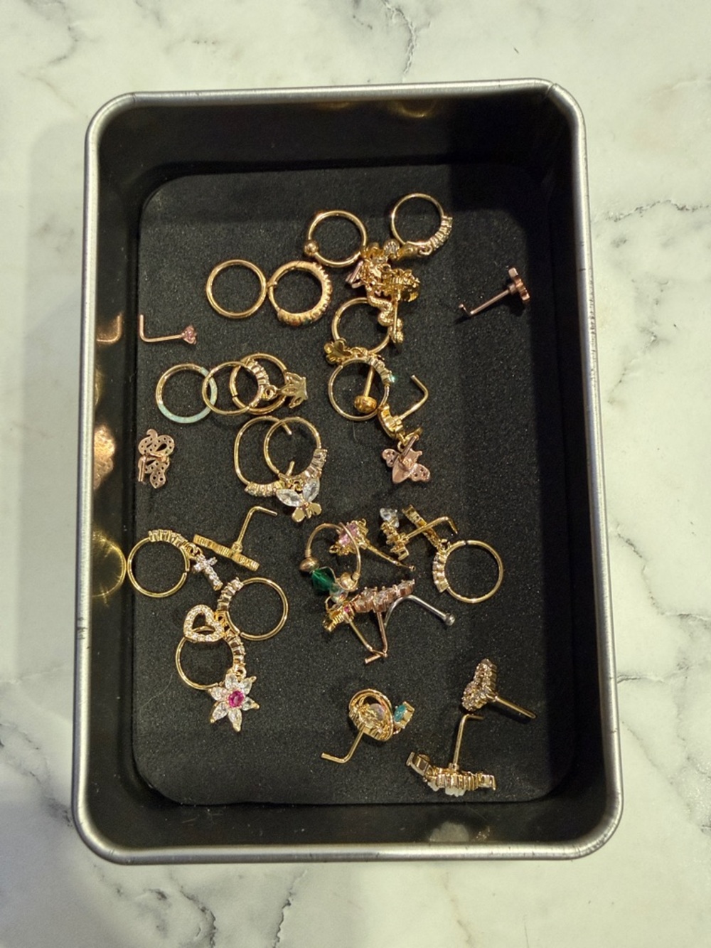 Gold-Tone Women's Charm Hoop Nosering Set